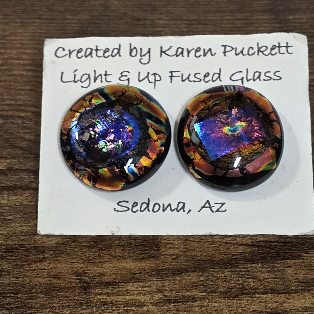Vintage - Handmade Fused Glass Earrings - Multicolor